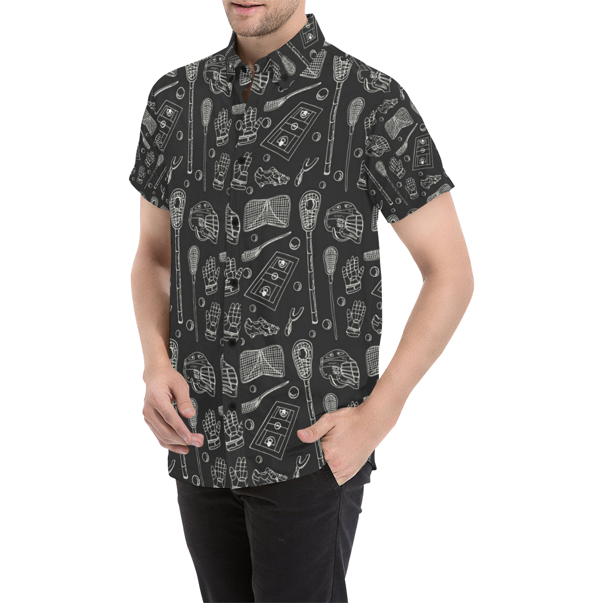 Lacrosse Pattern Print Design 01 Men's Short Sleeve Button Up Shirt