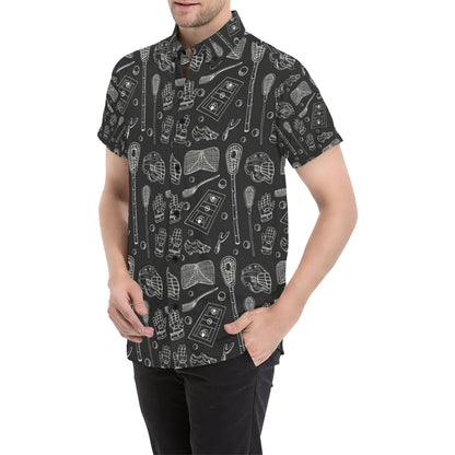 Lacrosse Pattern Print Design 01 Men's Short Sleeve Button Up Shirt