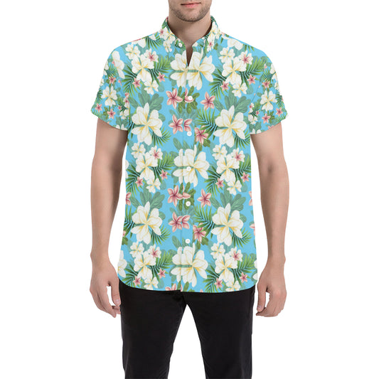 Plumeria Pattern Print Design PM028 Men's Short Sleeve Button Up Shirt