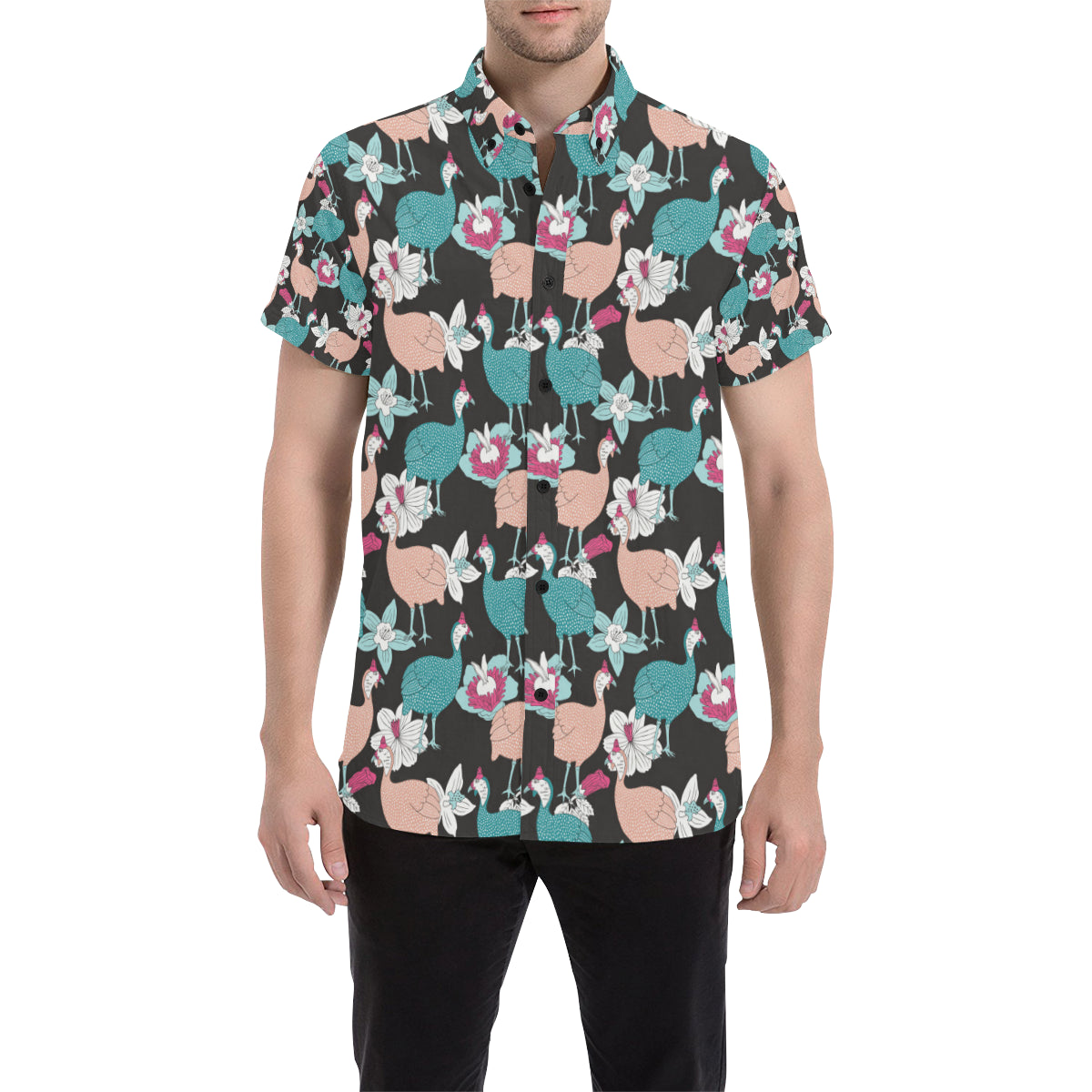 Guinea Fowl Pattern Print Design 03 Men's Short Sleeve Button Up Shirt