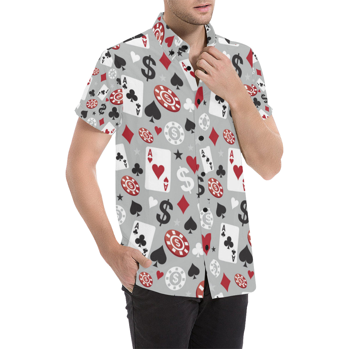 Casino Pattern Print Design 01 Men's Short Sleeve Button Up Shirt