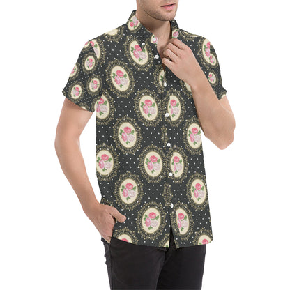 Rose Pattern Print Design RO015 Men's Short Sleeve Button Up Shirt