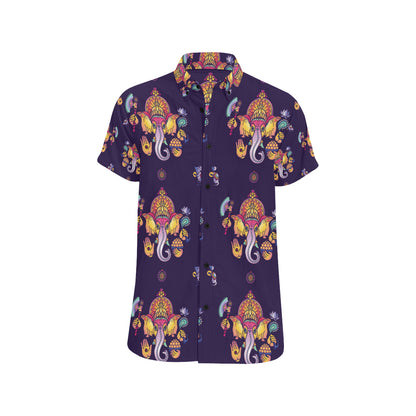Ganesha Pattern Print Design 04 Men's Short Sleeve Button Up Shirt