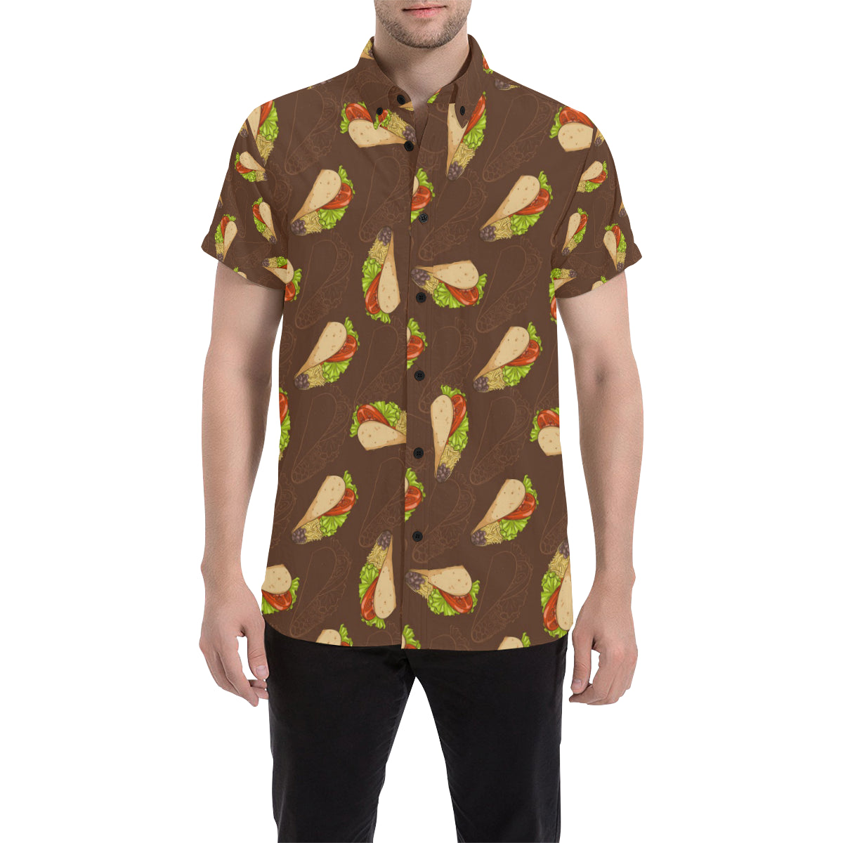 Taco Pattern Print Design TC08 Men's Short Sleeve Button Up Shirt