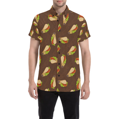 Taco Pattern Print Design TC08 Men's Short Sleeve Button Up Shirt