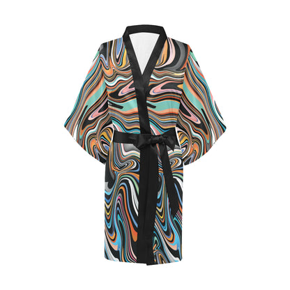 Liquid Pattern Print Design 02 Women's Short Kimono