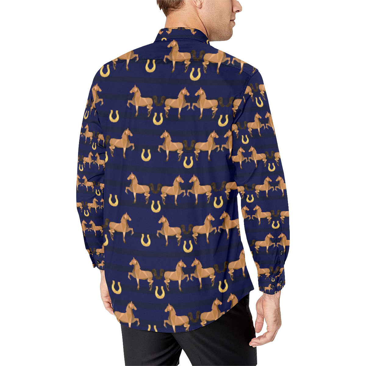Horse Luxury Themed Pattern Print Men's Long Sleeve Shirt