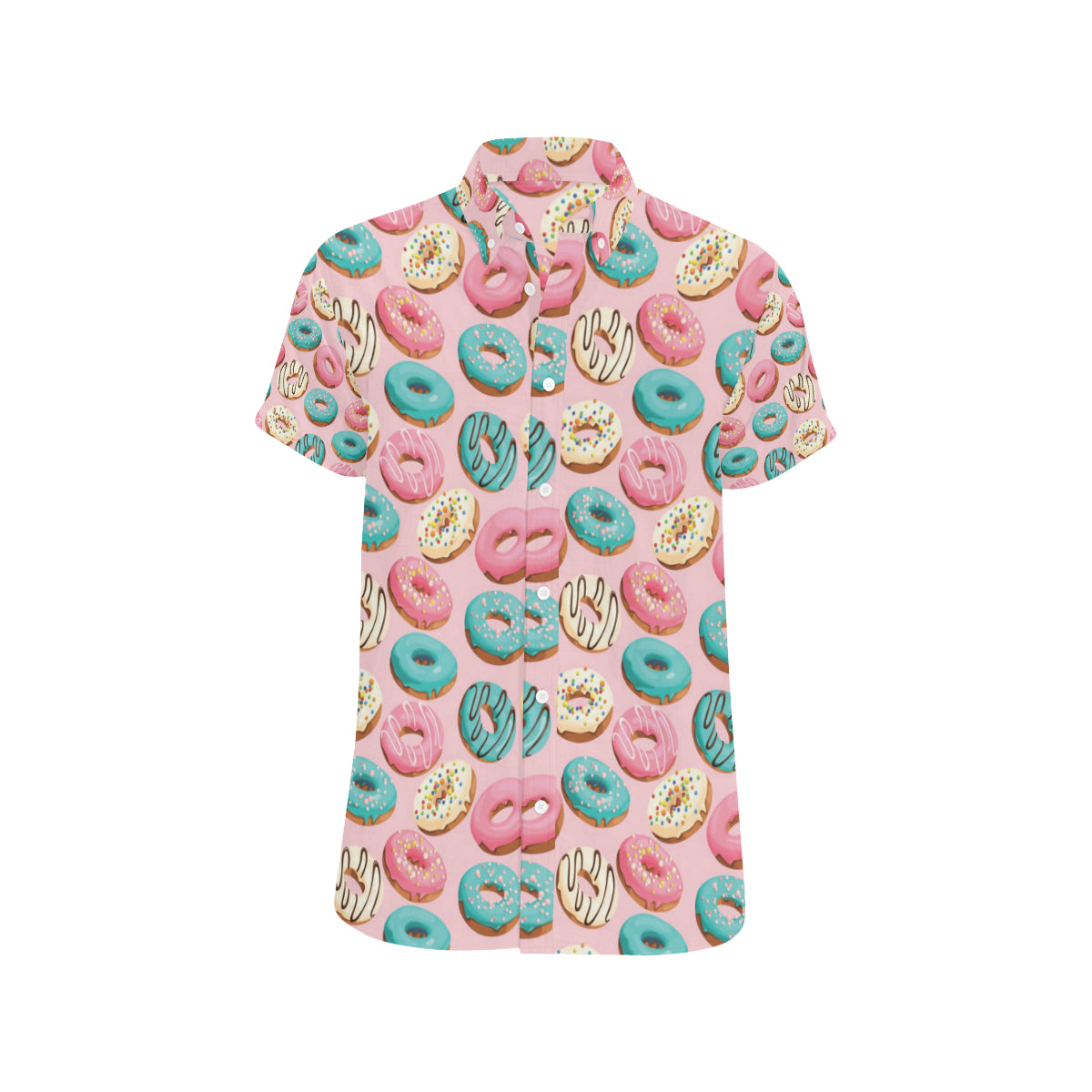 Donut Pattern Print Design DN06 Men's Short Sleeve Button Up Shirt