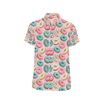 Donut Pattern Print Design DN06 Men's Short Sleeve Button Up Shirt