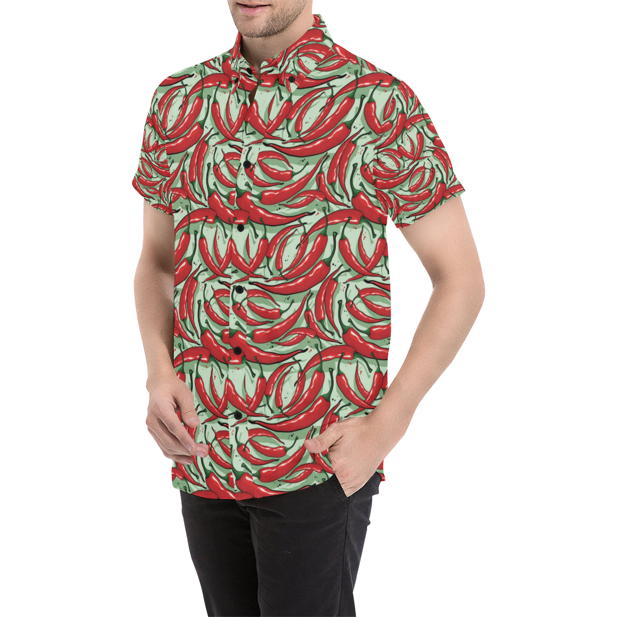 Chilli Pepper Pattern Print Design 04 Men's Short Sleeve Button Up Shirt