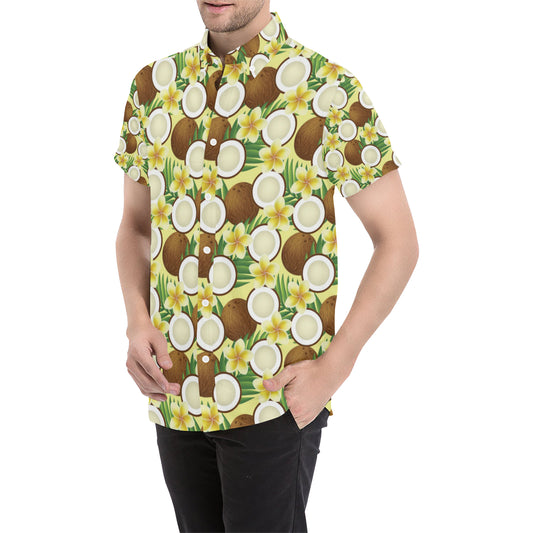 Coconut Pattern Print Design CN02 Men's Short Sleeve Button Up Shirt