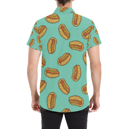 Hot Dog Pattern Print Design 04 Men's Short Sleeve Button Up Shirt