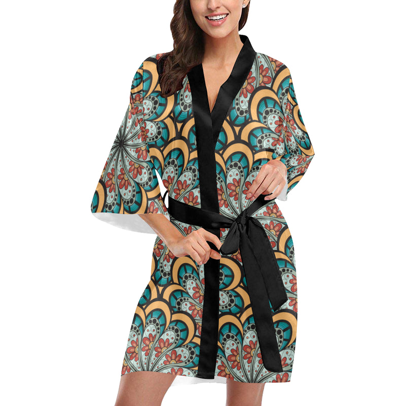 Mandala Pattern Print Design 01 Women's Short Kimono