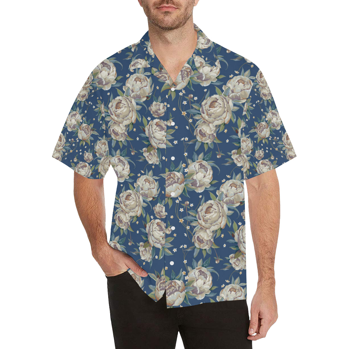 Peony Pattern Print Design A03 Men's Hawaiian Shirt