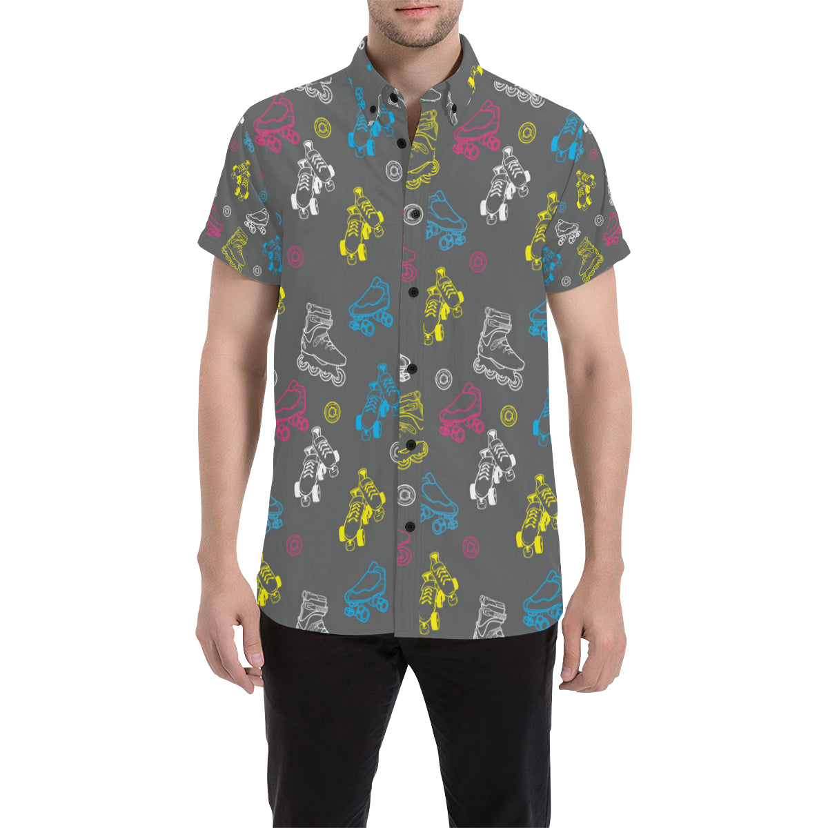 Roller skate Pattern Print Design A02 Men's Short Sleeve Button Up Shirt