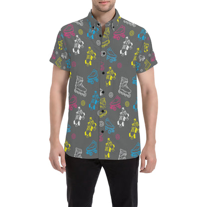 Roller skate Pattern Print Design A02 Men's Short Sleeve Button Up Shirt
