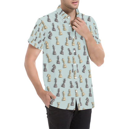 Chess Pattern Print Design 02 Men's Short Sleeve Button Up Shirt