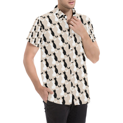 Cat Pattern Print Design 04 Men's Short Sleeve Button Up Shirt