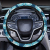 Blue Hibiscus Pattern Print Design HB011 Steering Wheel Cover with Elastic Edge