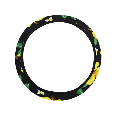 Yellow Hibiscus Pattern Print Design HB08 Steering Wheel Cover with Elastic Edge