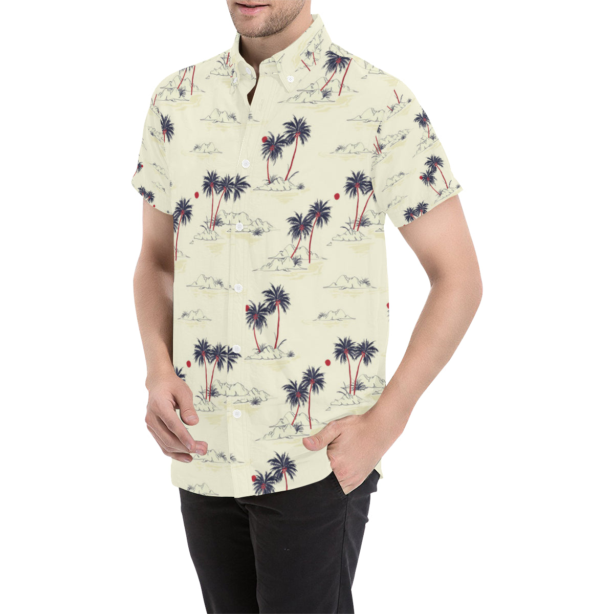 Palm Tree Pattern Print Design PT08 Men's Short Sleeve Button Up Shirt