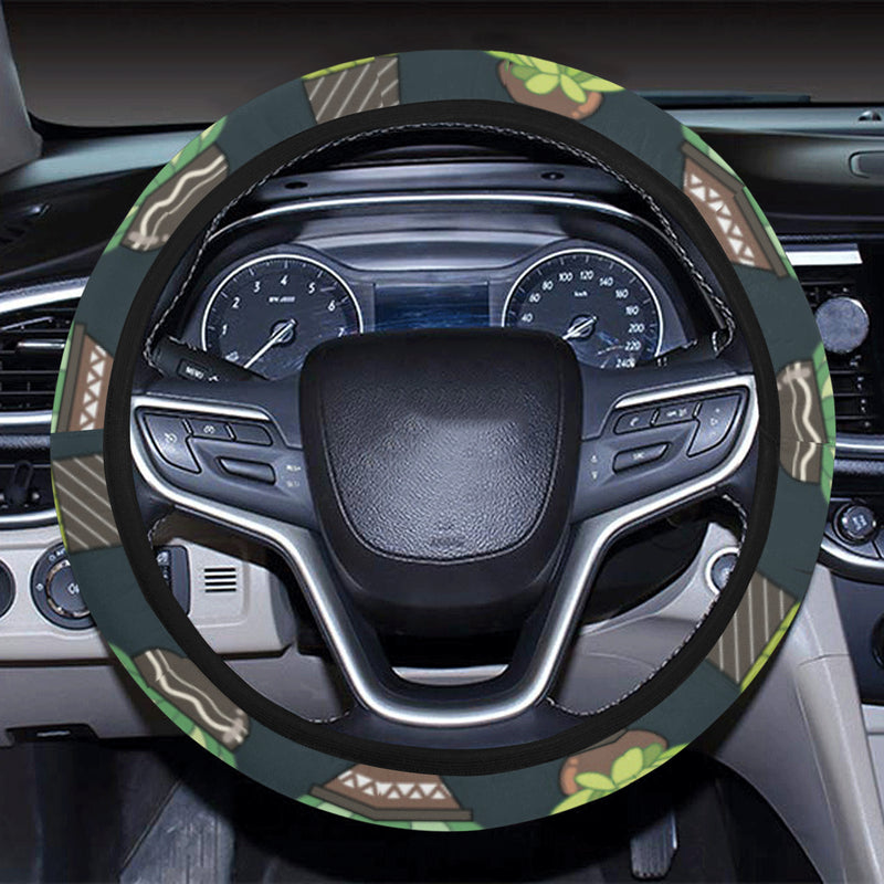 Cactus Pattern Print Design 07 Steering Wheel Cover with Elastic Edge