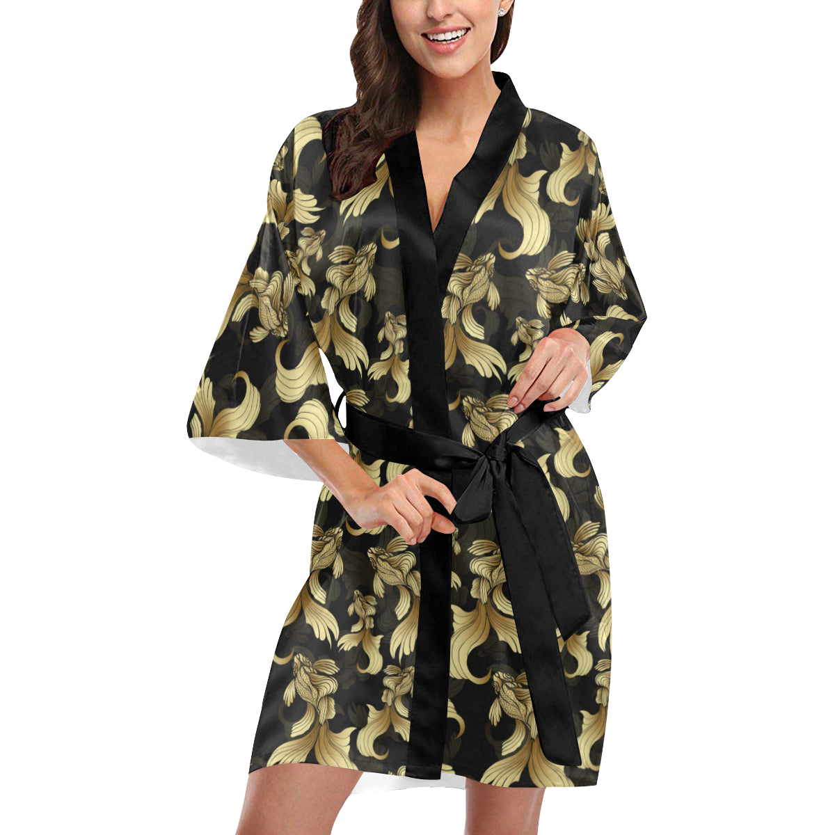 Goldfish Pattern Print Design 02 Women's Short Kimono