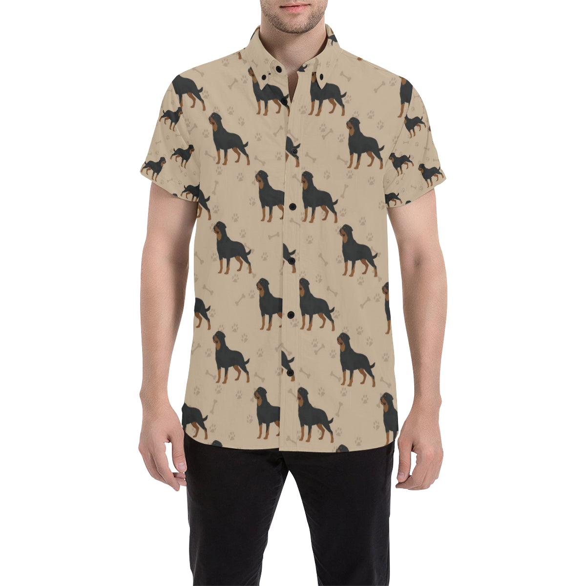 Rottweiler Pattern Print Design A01 Men's Short Sleeve Button Up Shirt