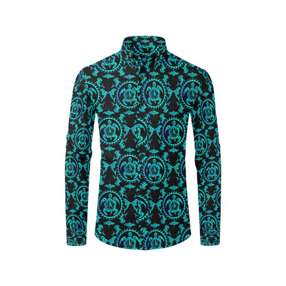 turquoise Tribal Sea Turtle Hawaiian Men's Long Sleeve Shirt