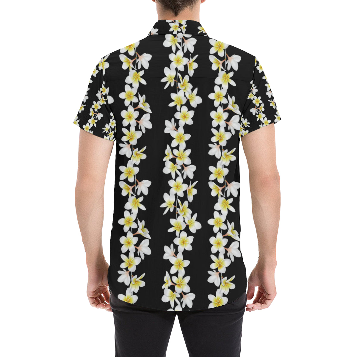 White Plumeria Pattern Print Design PM08 Men's Short Sleeve Button Up Shirt