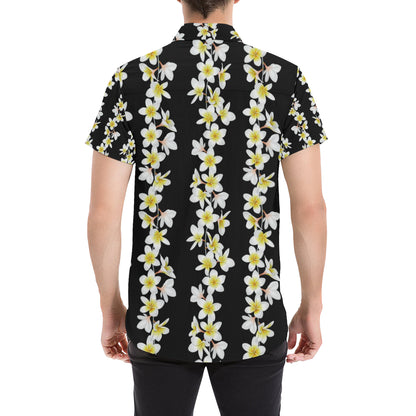 White Plumeria Pattern Print Design PM08 Men's Short Sleeve Button Up Shirt
