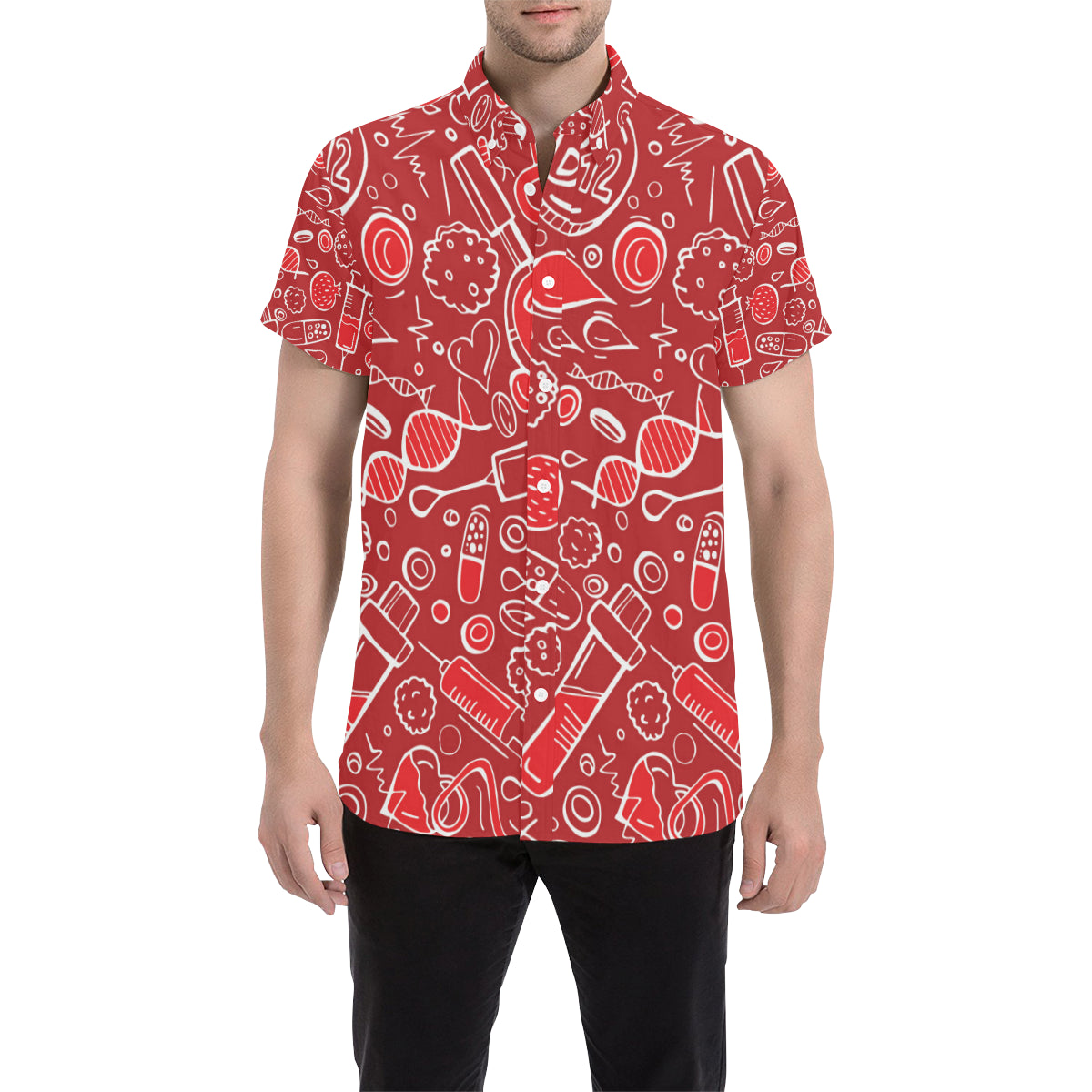 Phlebotomist Pattern Print Design A02 Men's Short Sleeve Button Up Shirt