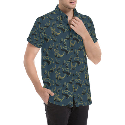 Koi Carp Gold Design Themed Print Men's Short Sleeve Button Up Shirt