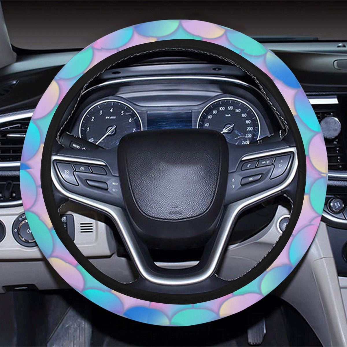 Mermaid Scales Pastel Pattern Print Design 07 Steering Wheel Cover with Elastic Edge
