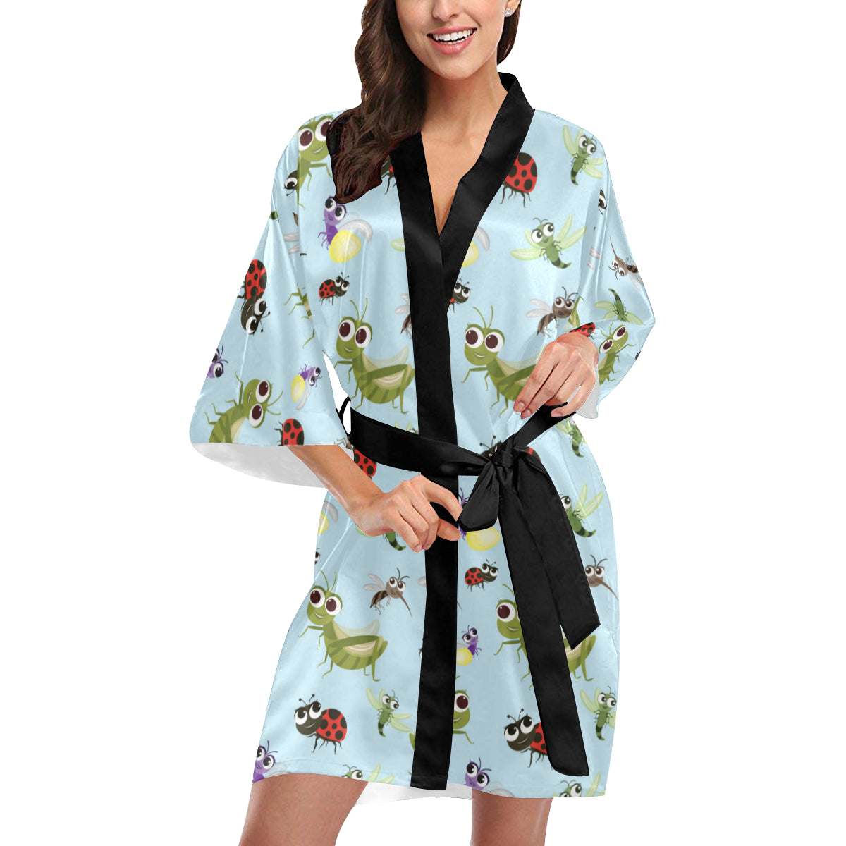 Ladybug Pattern Print Design 01 Women's Short Kimono