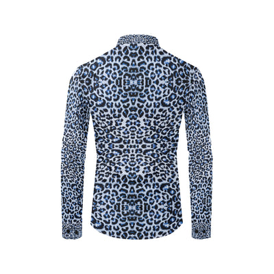 Leopard Blue Skin Print Men's Long Sleeve Shirt