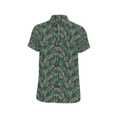 Banana Leaf Pattern Print Design 05 Men's Short Sleeve Button Up Shirt
