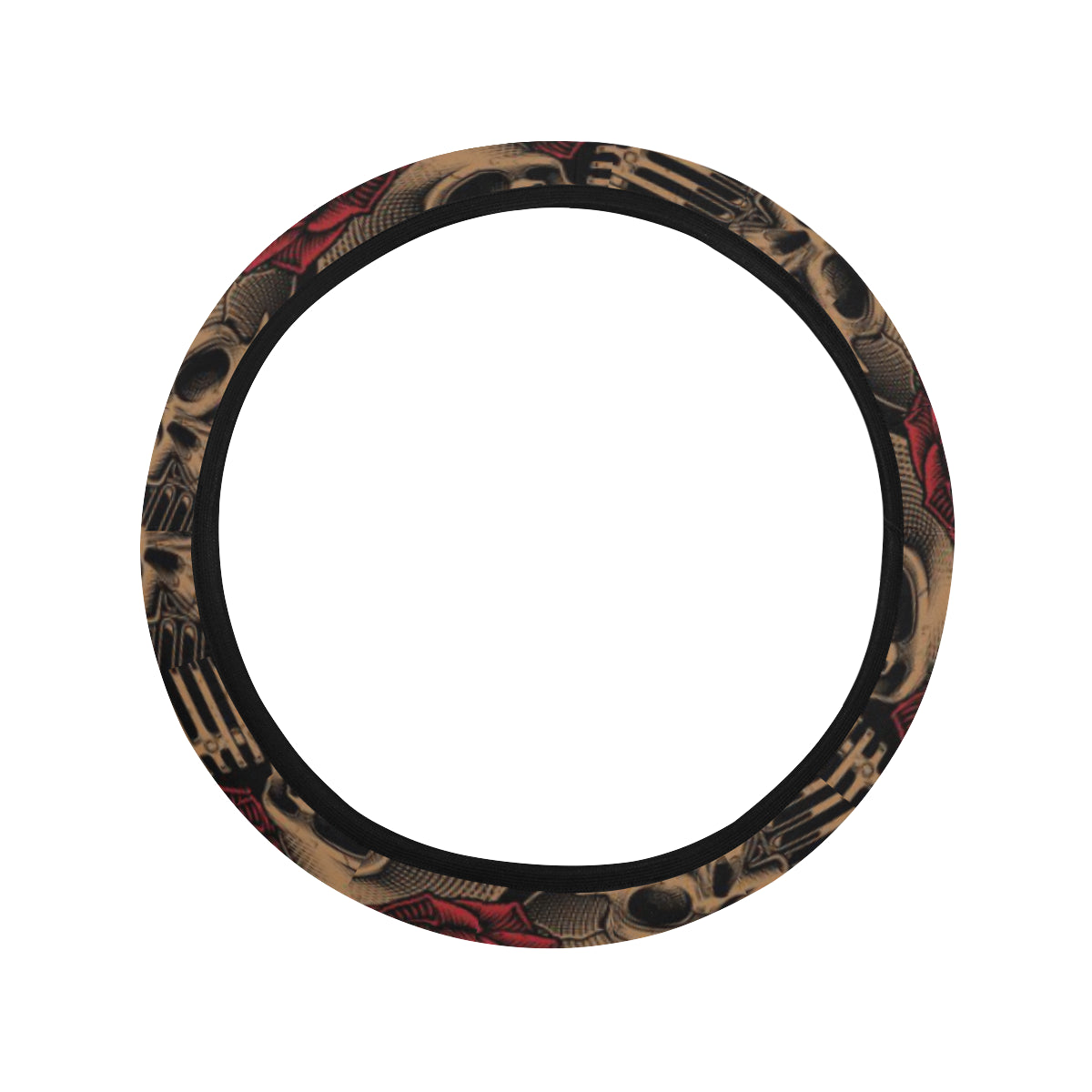 Microphone Skull Rose Pattern Print Design 02 Steering Wheel Cover with Elastic Edge
