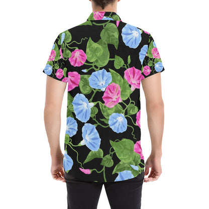 Morning Glory Pattern Print Design MG04 Men's Short Sleeve Button Up Shirt