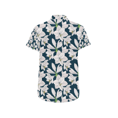 Amaryllis Pattern Print Design AL02 Men's Short Sleeve Button Up Shirt