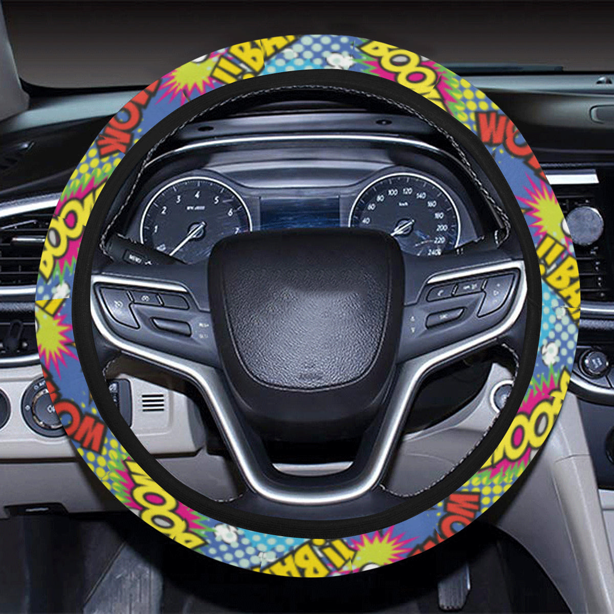 Comic Book Pattern Print Design 02 Steering Wheel Cover with Elastic Edge