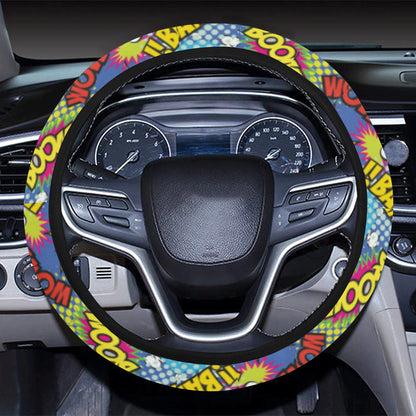 Comic Book Pattern Print Design 02 Steering Wheel Cover with Elastic Edge