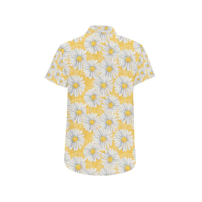 Daisy Yellow Watercolor Print Pattern Men's Short Sleeve Button Up Shirt