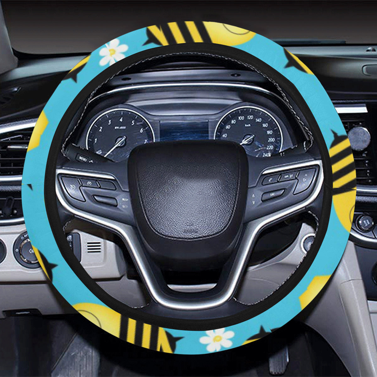 Bee Pattern Print Design BEE06 Steering Wheel Cover with Elastic Edge