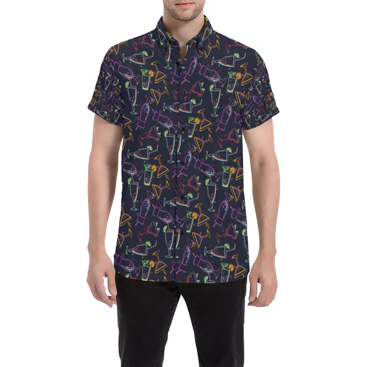 Cocktail Pattern Print Design 04 Men's Short Sleeve Button Up Shirt