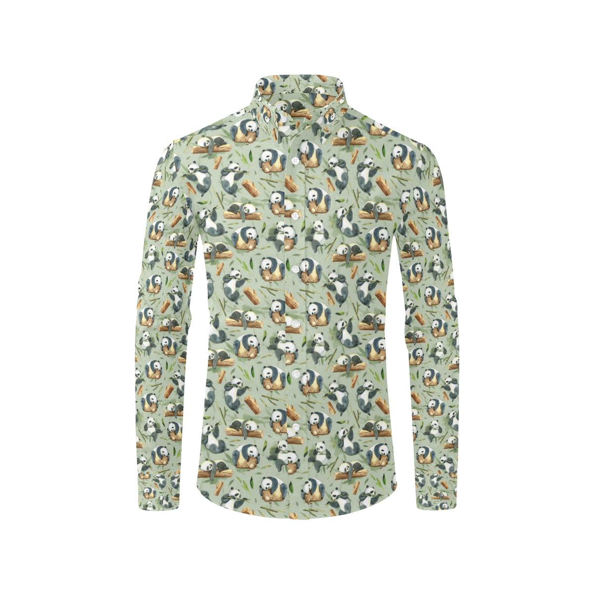 Panda Bear Design Bamboo Print Men's Long Sleeve Shirt