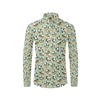 Panda Bear Design Bamboo Print Men's Long Sleeve Shirt