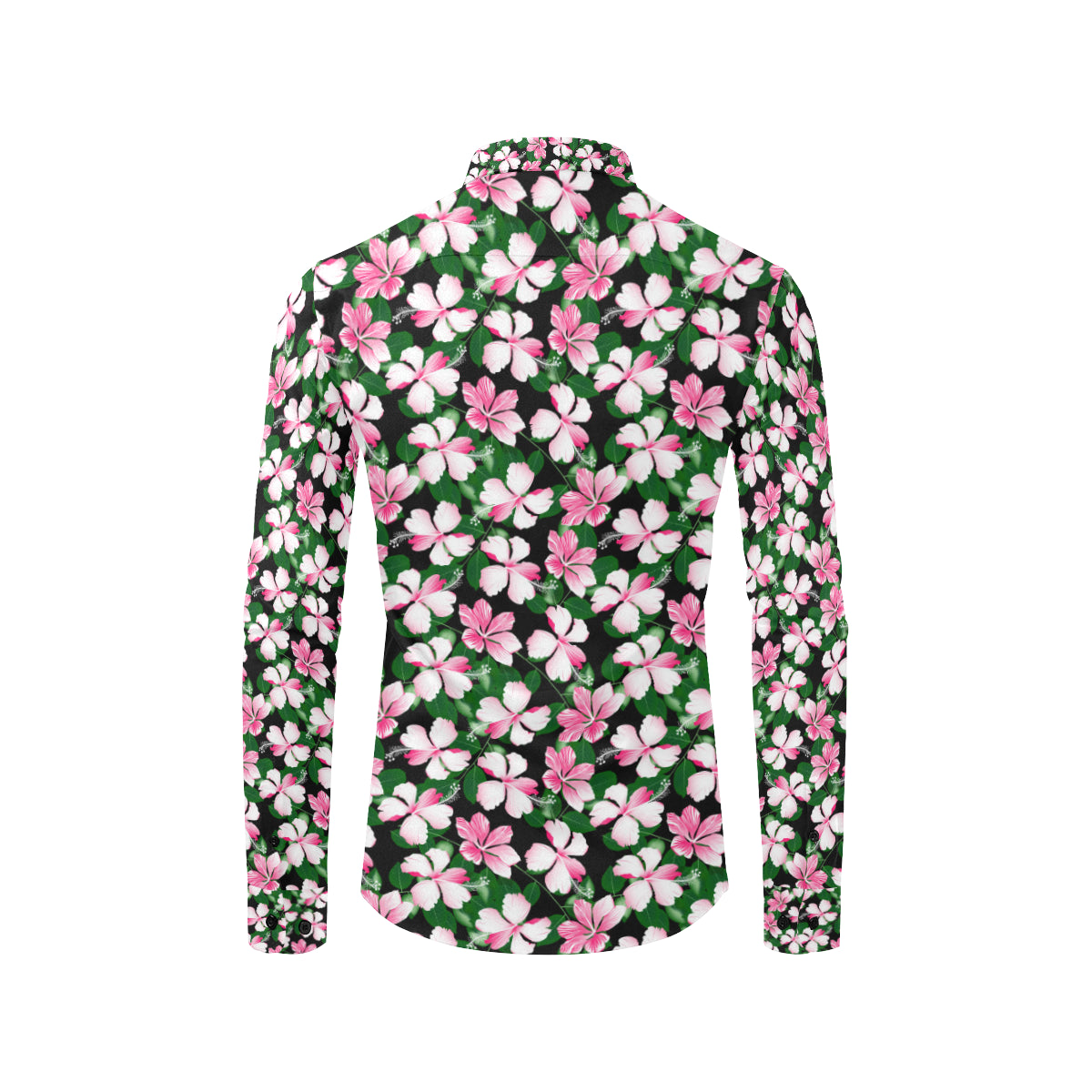 Hibiscus Pink Flower Hawaiian Print Men's Long Sleeve Shirt
