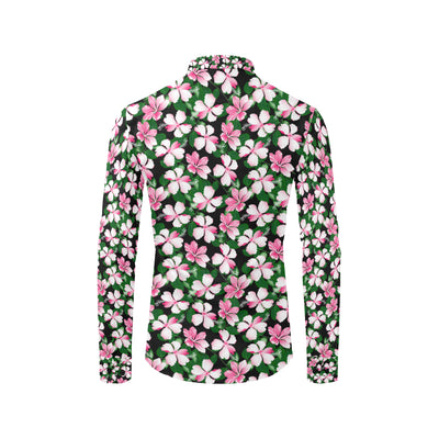 Hibiscus Pink Flower Hawaiian Print Men's Long Sleeve Shirt