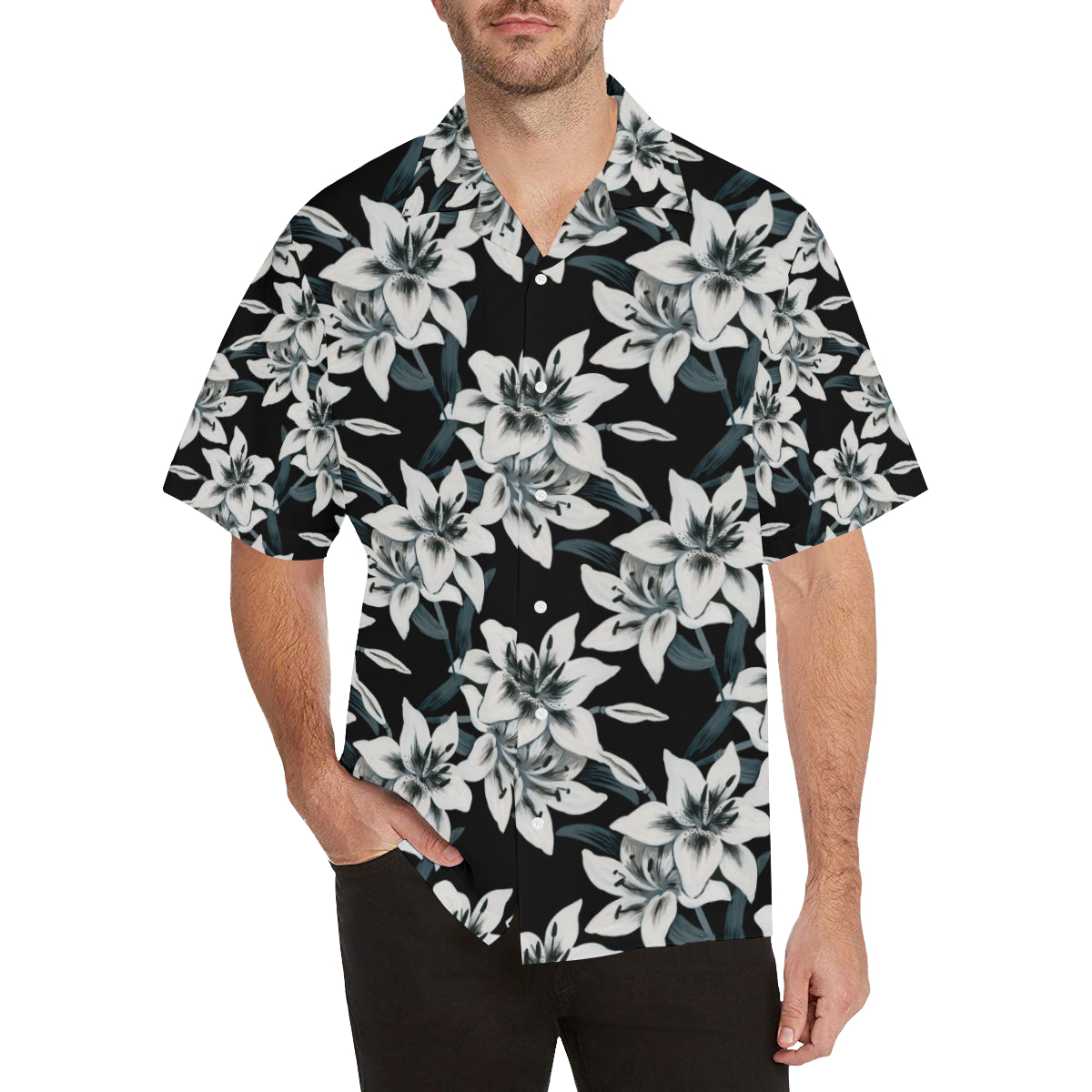 Lily Pattern Print Design 03 Men's Hawaiian Shirt